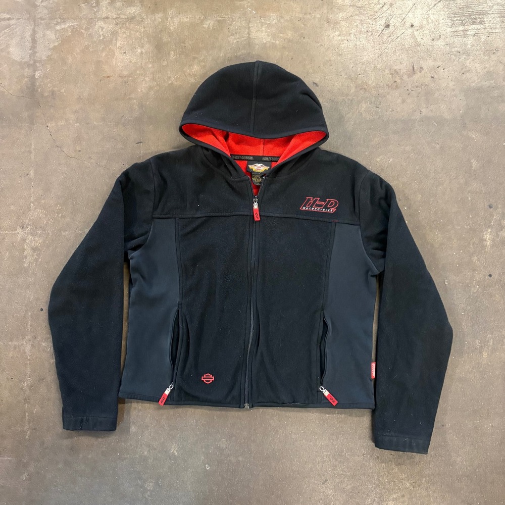 Harley-Davidson Women's Fleece Hooded Jacket Black Red Softshell Size Large